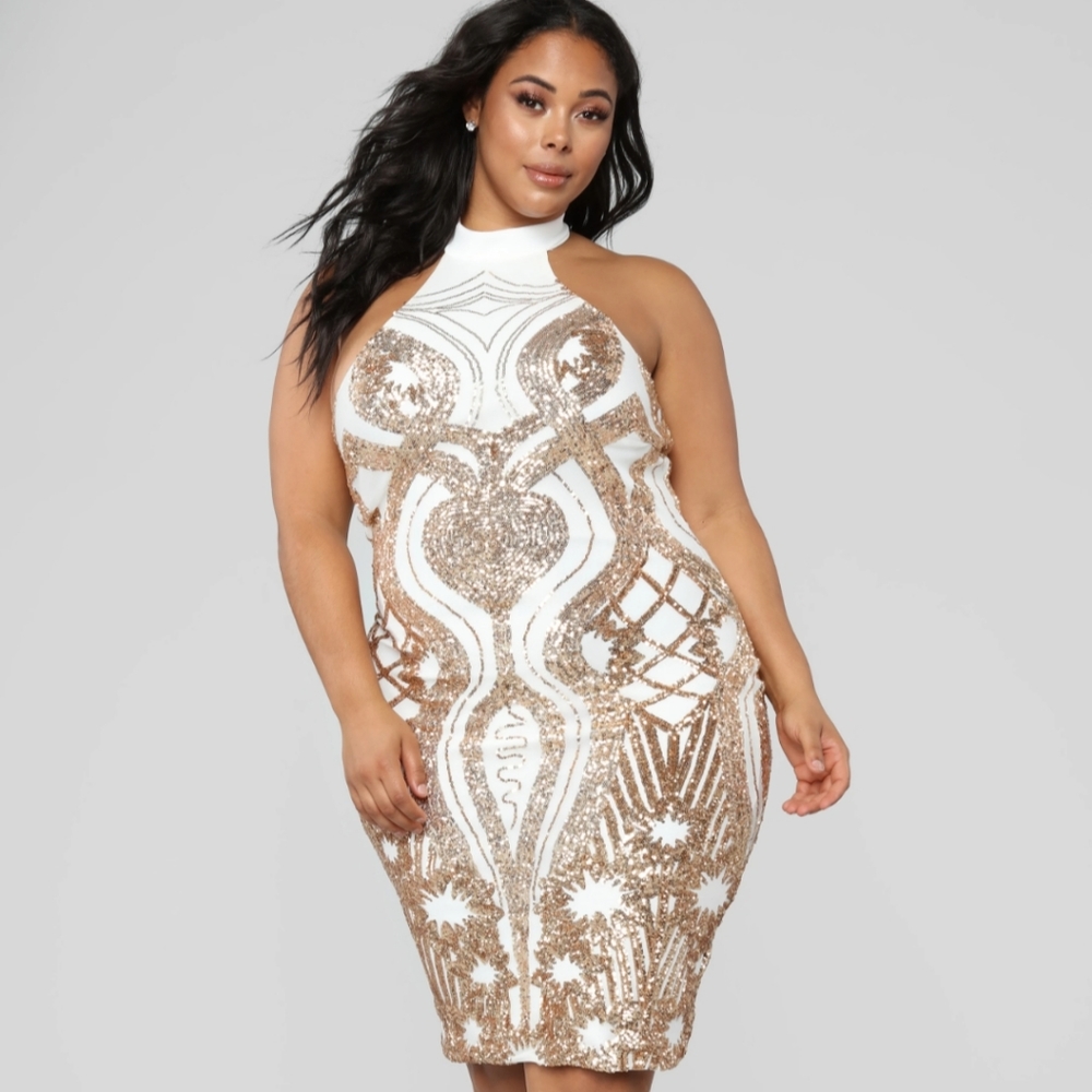 Glam sequin dress white/gold